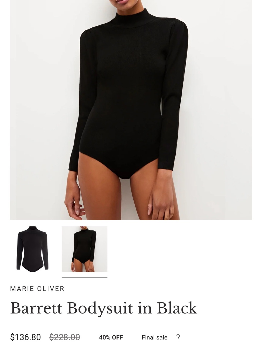 Marie Oliver Black Long-Sleeve Mock-Neck Bodysuit